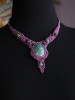 Licornerie: Handmade Green Moss Agate Pink Collar Necklace - Artisan