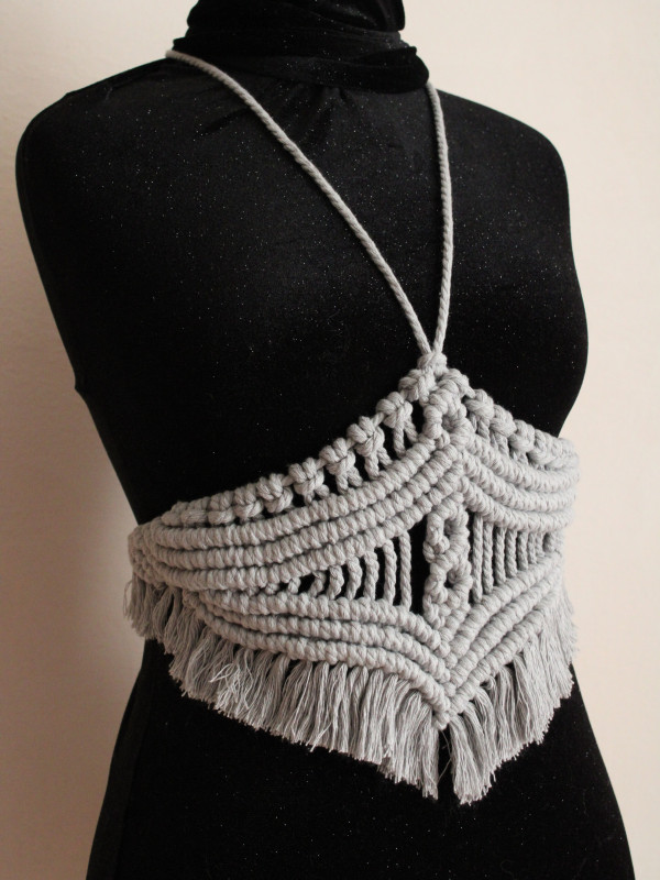 Grey Macrame Corset – Handmade Adjustable Cotton Design | Licornerie