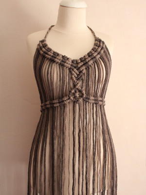 Beige Brown duo color Macrame dress