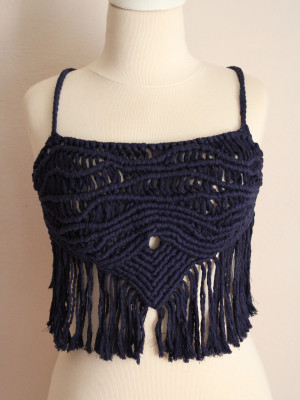 Handmade Electric Blue Macramé Crop Top - Boho Chic Fashion