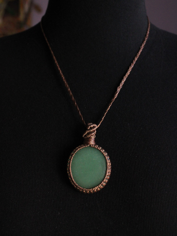 Green Aventurine Brown Macrame Necklace | Licornerie Handmade Jewelry