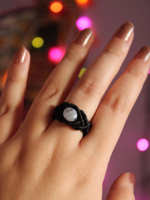 Blue lace agate black Ring