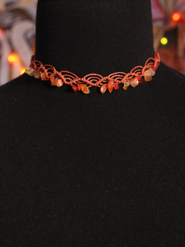 Red Jasper Orange Vermillion Macrame Choker Red Jasper Orange Vermillion Macrame Choker